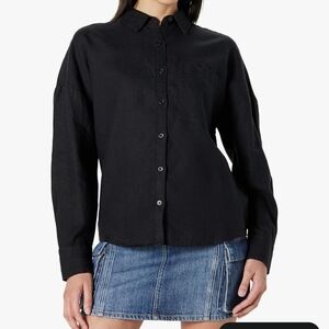NWT The Drop Linen Button Down Blouse L Large
